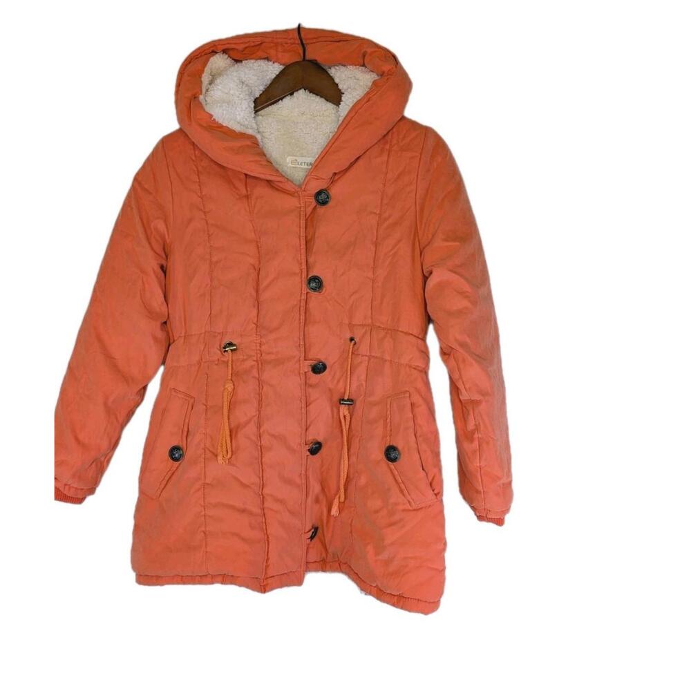 Ladies E' Leter Orange Sherpa Lined Coat S/M ( See Measurements)